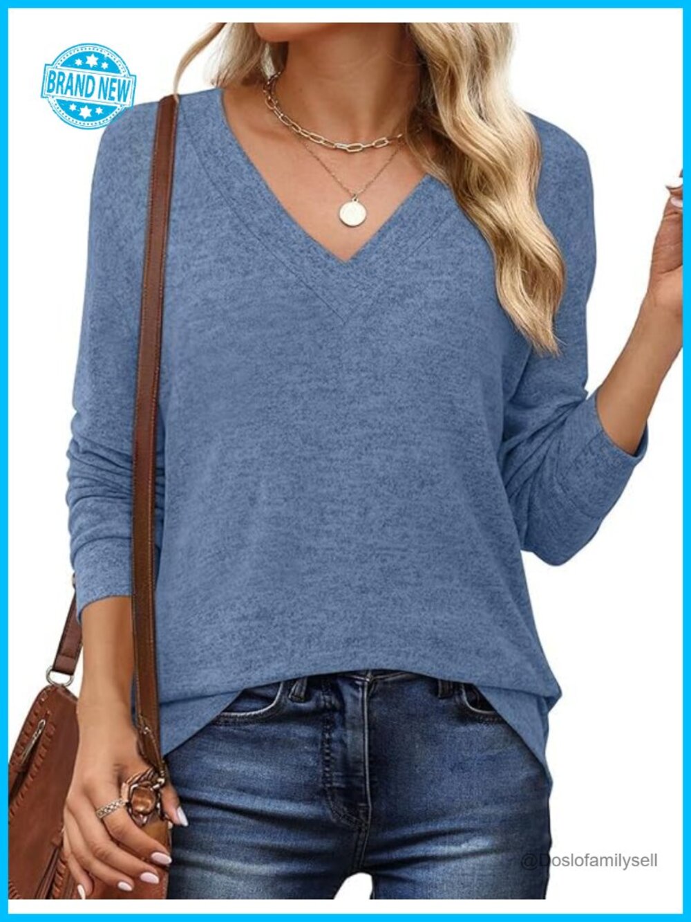 Women's V-Neck Long Sleeve Tunic Top Polyester Rayon Spandex Casual Blouse
